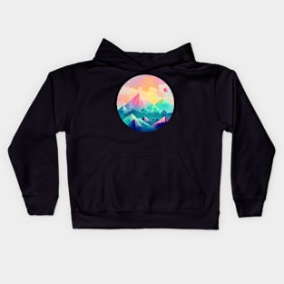 Mountain Sunset: Gradient Lowpoly Circle Art Kids Hoodie